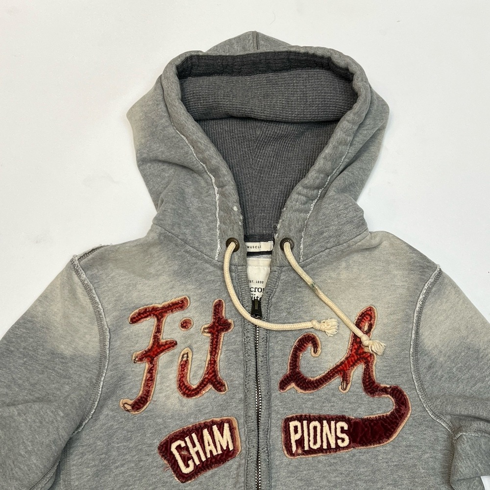 Vintage Abercrombie & Fitch Full Zip Hoodie Gray Logo Y2K Men's Medium Retro - Picture 3 of 11
